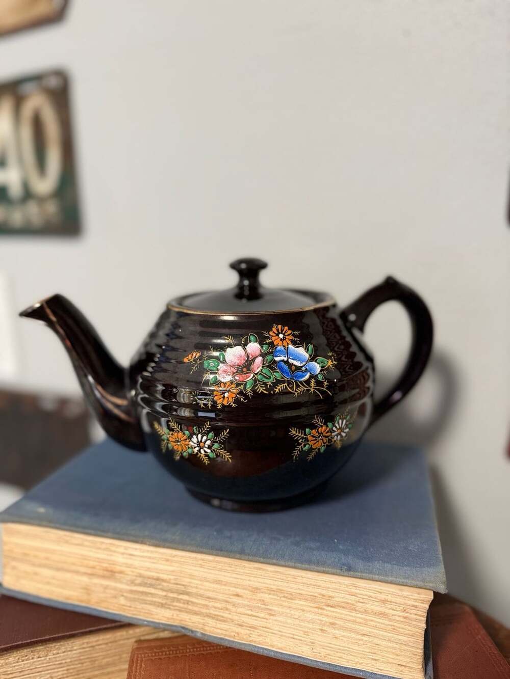 Vintage Hand Painted Floral Brown Lusterware Teapot Made in Japan